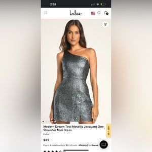 Modern Dream Teal Metallic Jacquard One-Shoulder Mini Dress jewel tone